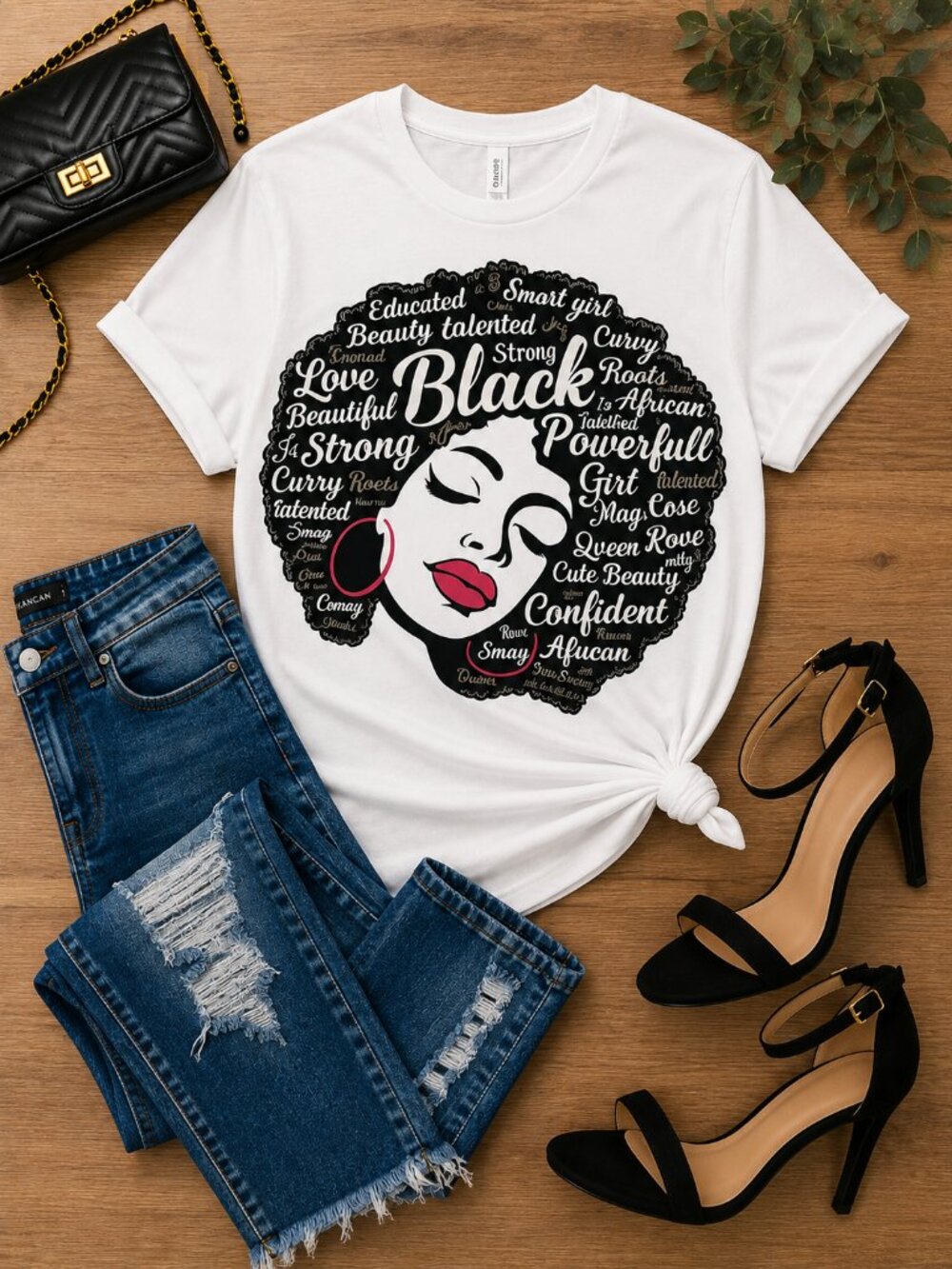 Black Queen Afro Word Art T-Shirt – Empowering & Stylish